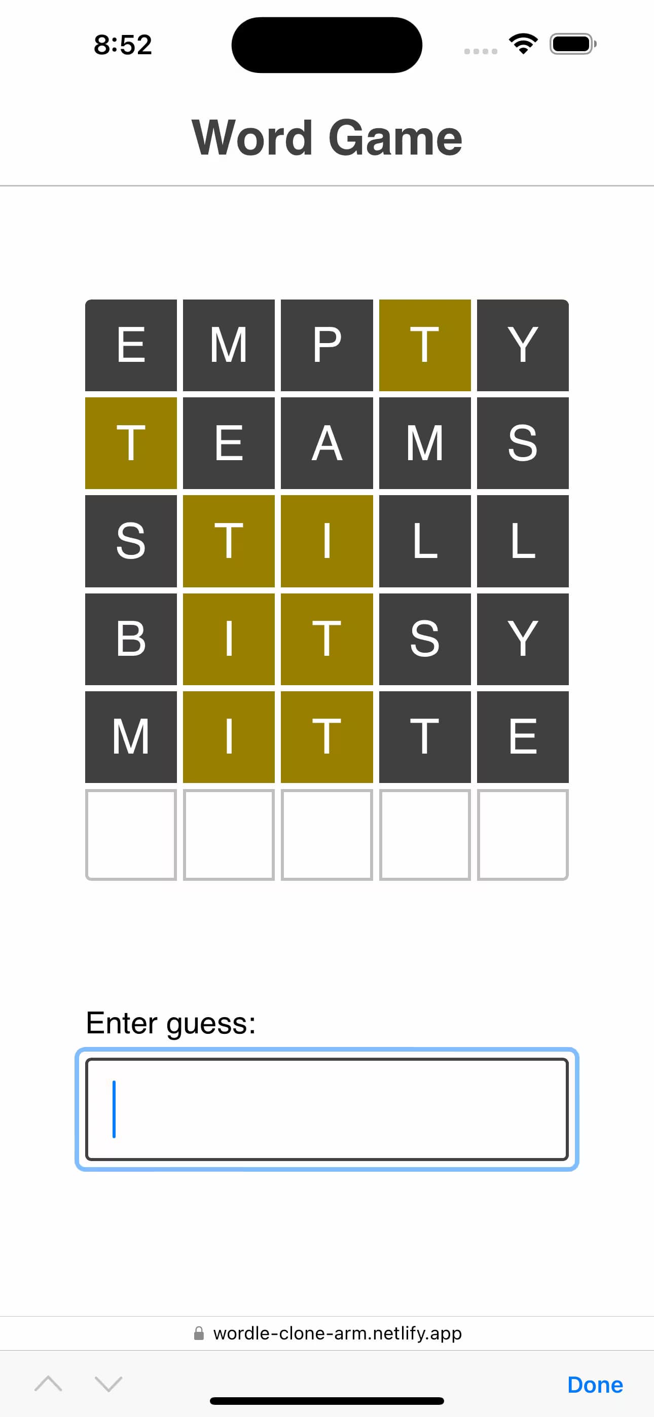 Mobile Screenshot of Wordle Game Clone